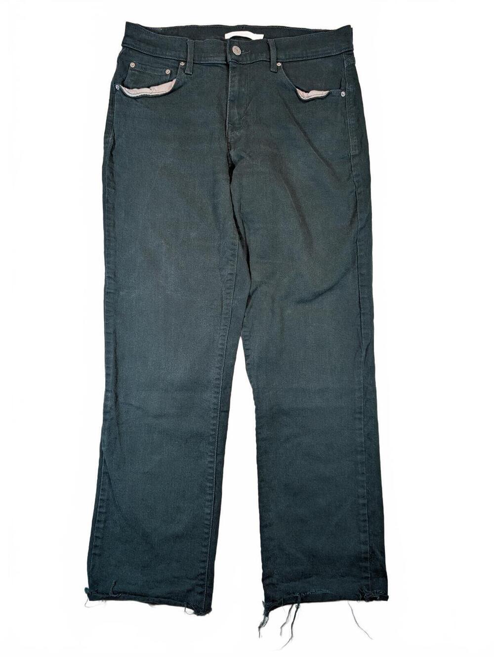 Levi's 505 Straight Faded Dark Wash Raw Hem Cropped Denim Jeans Mens Size 30x28